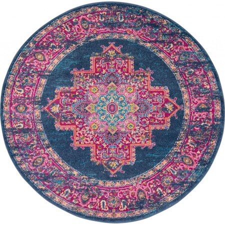 Palacedesigns 4 ft. Round Blue & Pink Medallion Area Rug PA3657987